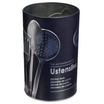 alt="Черна метална кутия за кухненски прибори RELIEF2 с релефен дизайн, Ø 11 cm × h 17,5 cm"