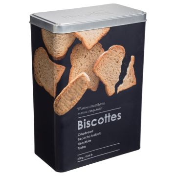 alt="Черeн метален контейнер за сухари F-V Embossed Black с капак, размери 18×10×24.8 cm"