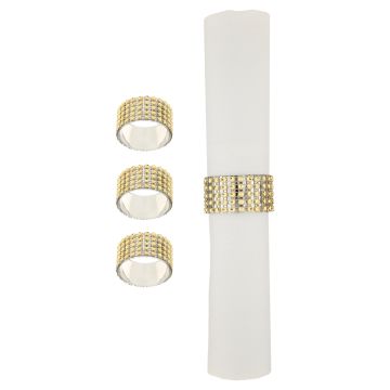 Комплект от 4 златисти ринга за салфетки със стъклени кристали – елегантен аксесоар за маса