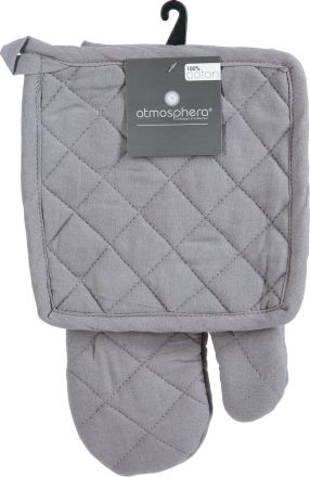 “Комплект Atmosphera – памучна ръкавица и подложка, сив