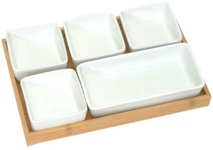 “Secret de Gourmet комплект за сервиране от бамбук и керамика със 5 сосиера”