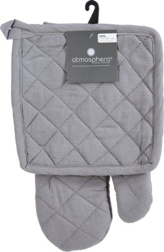 “Комплект Atmosphera – памучна ръкавица и подложка, сив