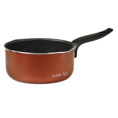Касерола Flonal Pepita Granit 16 см в меден цвят с черна ергономична дръжка и незалепващо гранитено покритие, произведена в Италия