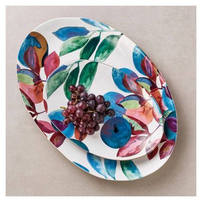 Maxwell & Williams Samba Oval Platter 28 cm – stoneware плато с флорален и плодов акварелен мотив и рустик ръб
