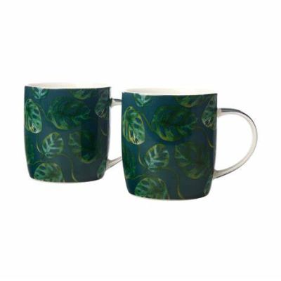 Maxwell & Williams Haven Mug Set of 2 – зелени порцеланови чаши (380 ml) с растителен дизайн