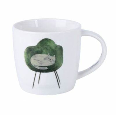 Maxwell & Williams Feline Friends Mug – "One Eye Open" (400 ml) – порцеланова чаша с оригинална акварелна илюстрация на котка (Marc Martin)