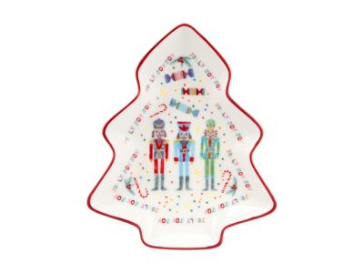 Maxwell & Williams Jolly Joy Tree Dish – коледно порцеланово блюдо във форма на дръвче с илюстрация на шихачник (Nutcracker), 13 × 16 cm