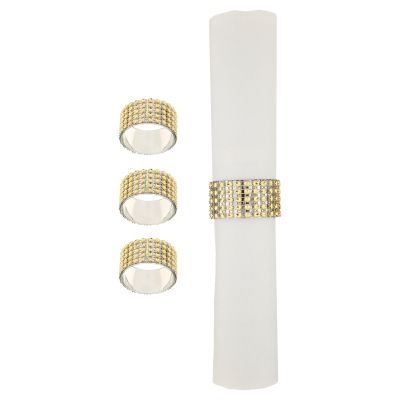 Комплект от 4 златисти ринга за салфетки със стъклени кристали – елегантен аксесоар за маса