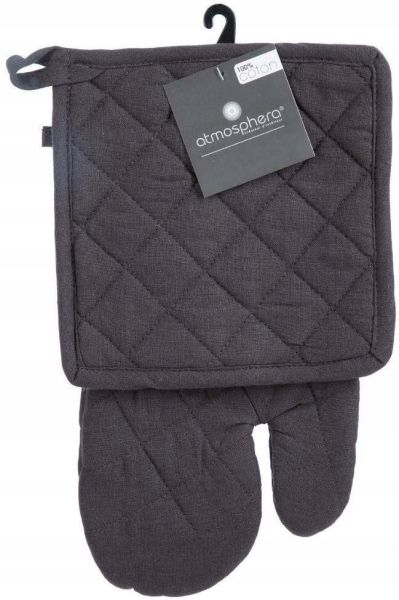 “Комплект Atmosphera – памучна ръкавица и подложка, тъмносив/антрацитен.”