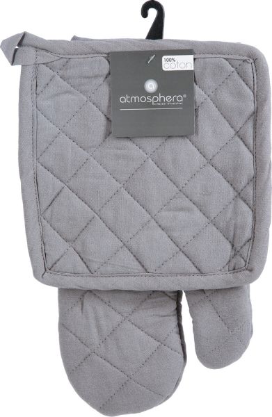 “Комплект Atmosphera – памучна ръкавица и подложка, сив