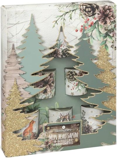 “Комплект 8 ароматни свещи Fir Tree – елхички в стъклен съд, 320 g”